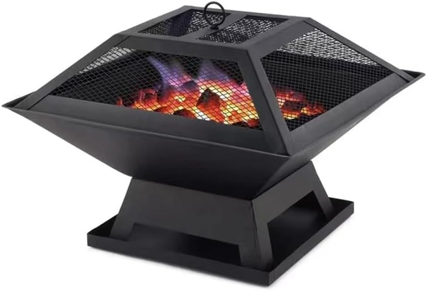 HarmoGZen Square Small Fire Pit BBQ Party Portable Fire Pit