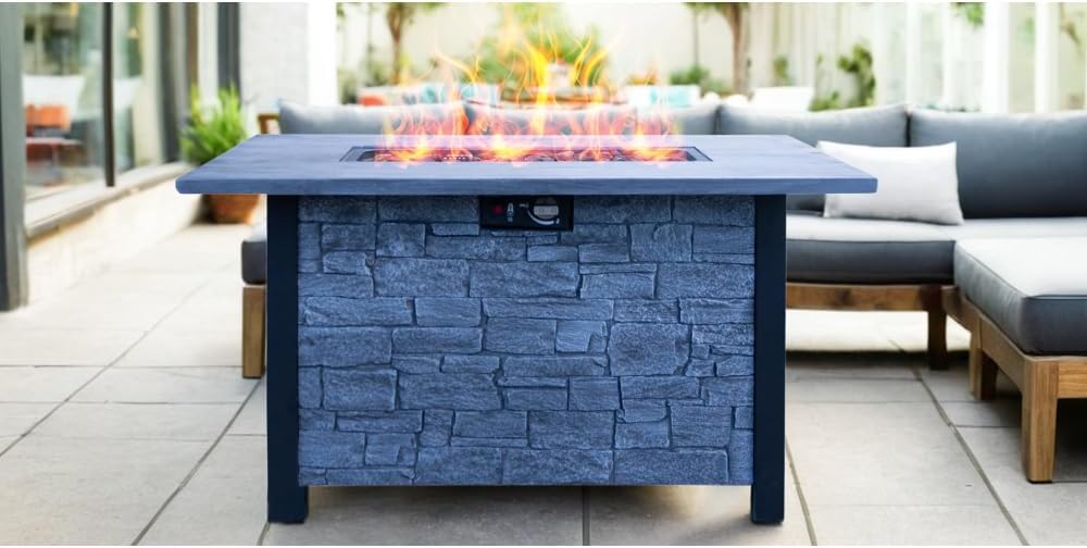 44 Inch Outdoor Propane Gas Fire Pit Table with 50000 BTU Heat Output for Patio Garden Backyard - Cultured Stone Finish