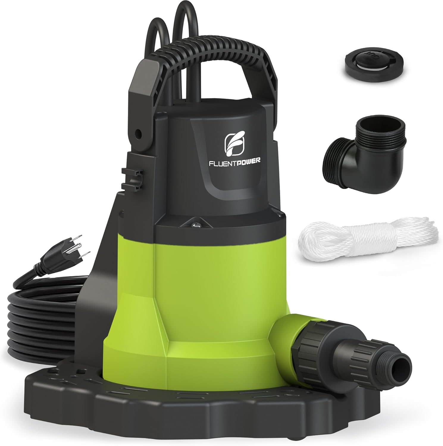 FLUENTPOWER Automatic Pool Cover Pump, 3/4HP 3400GPH Submersible Above Ground Water Removal Pump with Check Valve Adapter, 26FT Power Cord for Pool, Hot Tub, Rooftop, Water Bed, Basement Draining