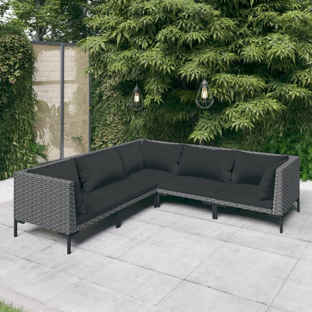 5 Piece Patio Lounge Set with Cushions Poly Rattan Dark Gray,Patio Lounge Set with Sturdy Steel Frame, WeatherResistant Rattan and Comfortable Cushions for Outdoor Living Furniture Sets for Patio, Law