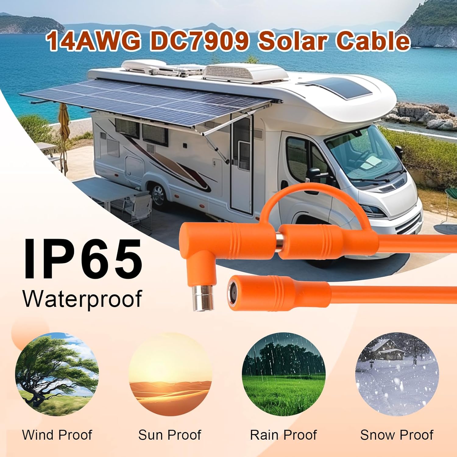 14AWG DC 8mm Extension Cable for Solar Panel 75FT,DC7909 Solar Panel Cable Female to Male with DC8020 Male Adapter Compatible with Aker,GZ Yeti,BLUETT,Jackery Portable Power Station - 75 Foot