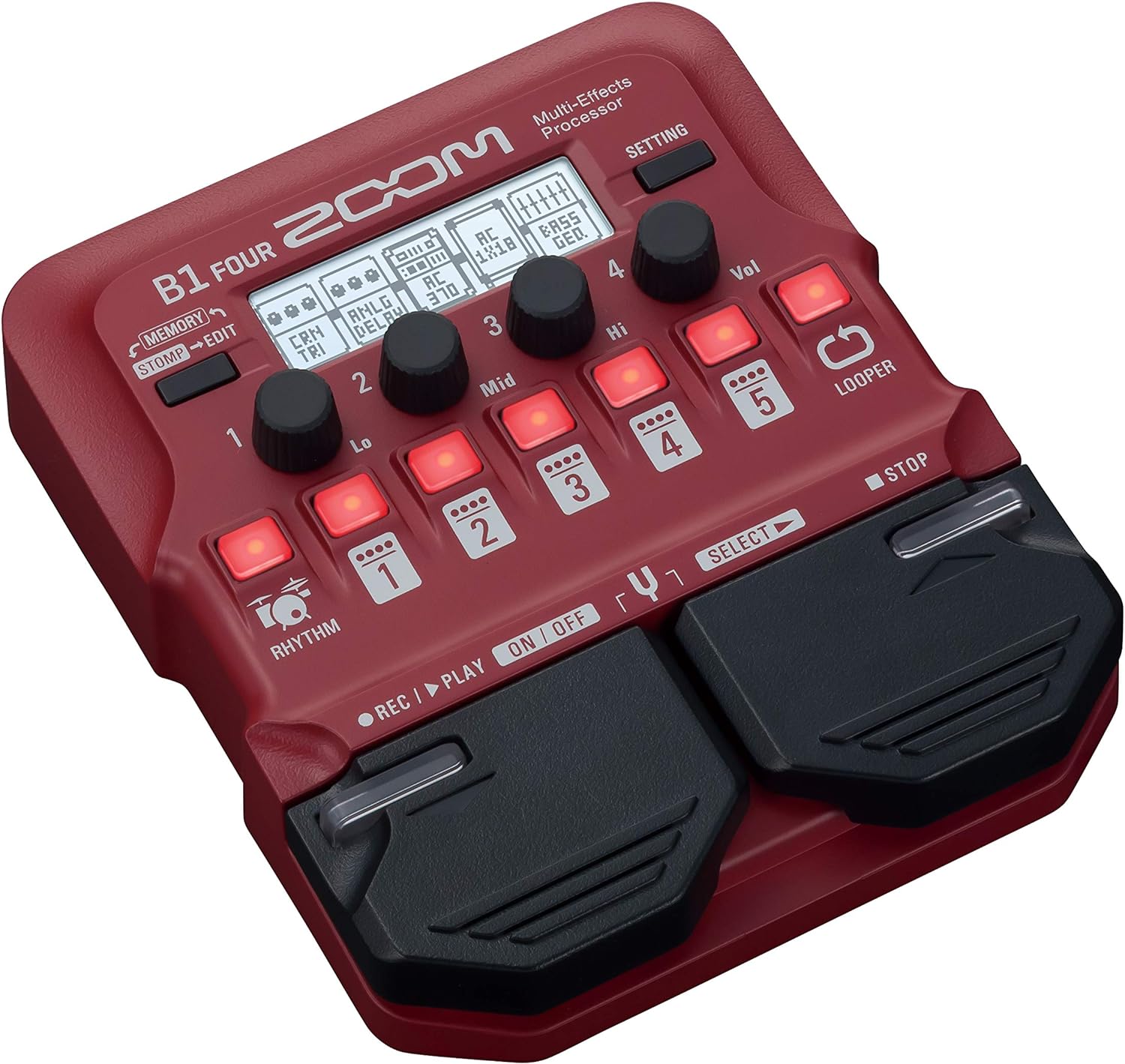 Zoom B1 Four Bass Multi-Effects Processor Pedal, with 60+ Built-in Effects, Amp Modeling, Looper, Rhythm Section, Tuner, Battery Powered