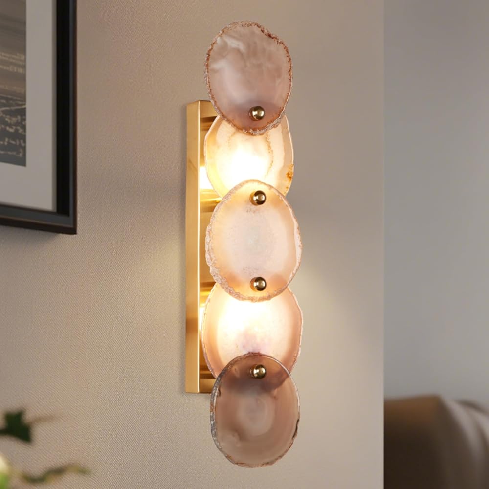 Natural Stone White Marble Wall Sconce, 5 Pieces Alabaster Wall Lighting Fixture, Modern Organic Alabaster, Durable Stone Indoor Sconce for Living Room, Dining Room, Bedroom, Hallway