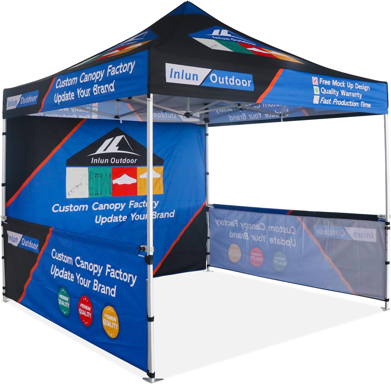 Custom Canopy Sidewalls for Tradeshow 10' x 10' Advertising Gazebos with Your Logo, Durable, Weather-Resistant Outdoor Promotions Canopy with Logo Included (1 Full Wall+2 Half Walls)