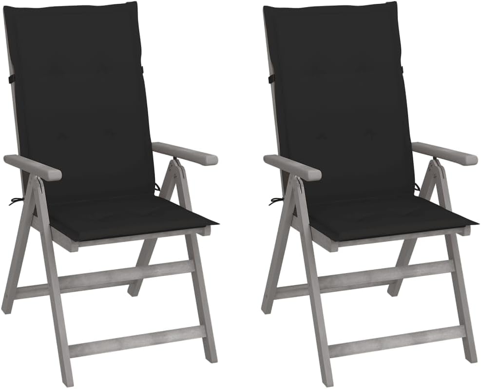 Patio Reclining Chairs 2 pcs with Cushions Solid Acacia Wood Outdoor Furniture, Outdoor Chairs
