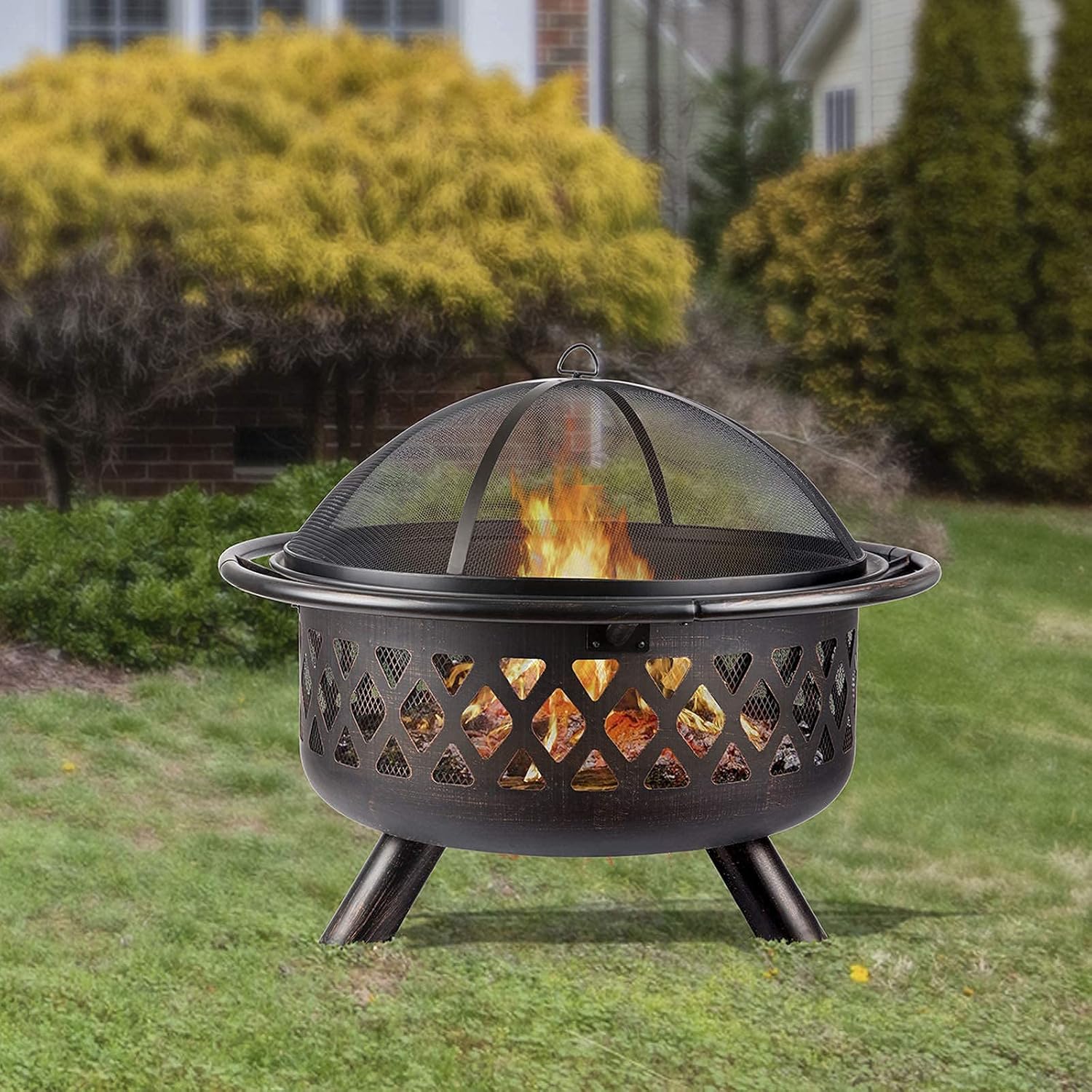 Small Fire Pit,Outdoor Fire Pit with BBQ Grill Shelf Fire Bowl with Spark Protection Mesh Extra includes Poker and Cover Garden Patio Heater
