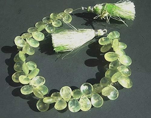 13 inch natural beads strand of 11x8-14x8mm faceted pear prehnite gemstone briolletes beads for DIY jewelry - necklace, bracelet, earring, ring.