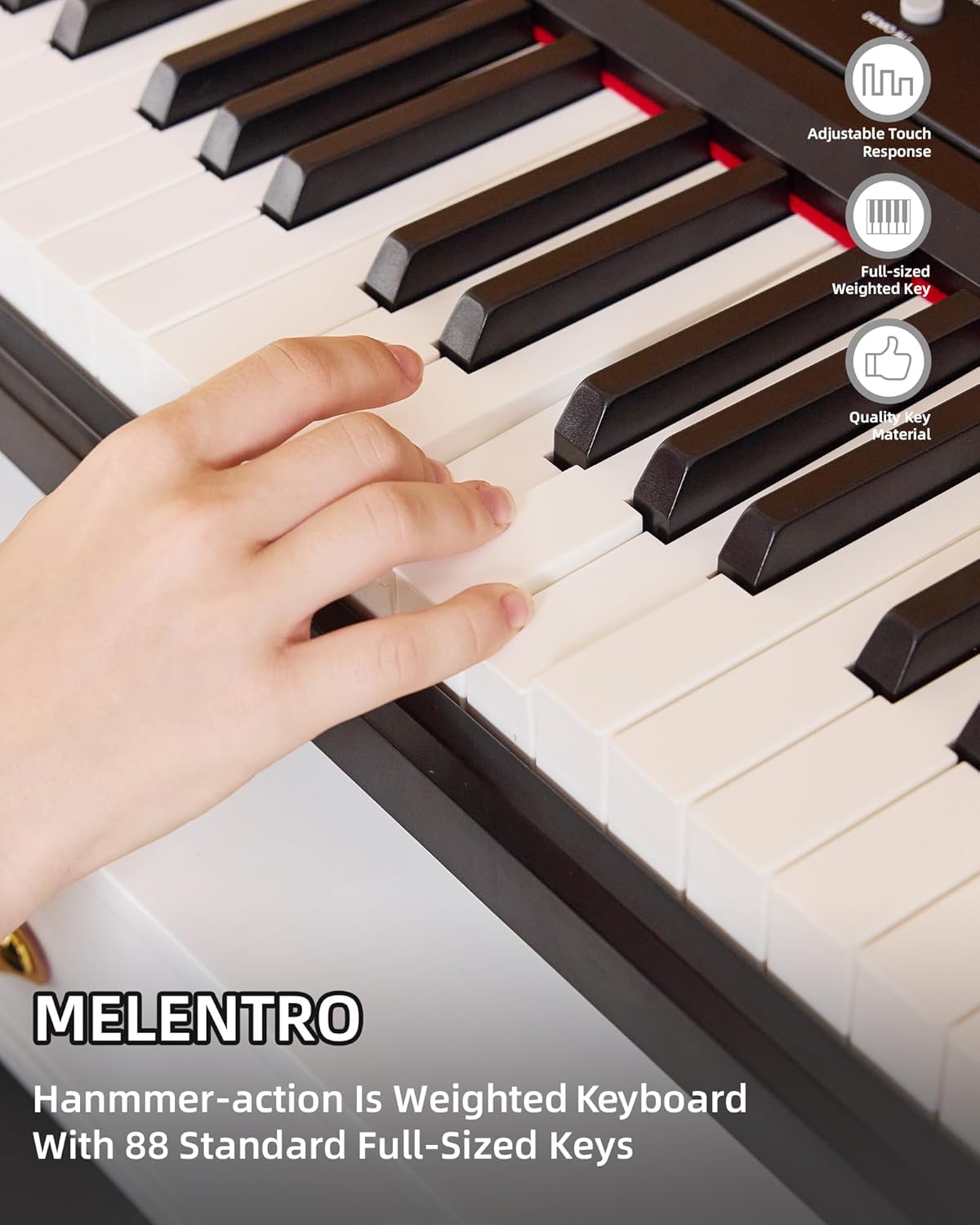 Weighted Piano 88-Key Digital Piano, Full-Size Electric Piano Keyboard with Hammer Action, Sustain Pedal, MP3 Function Dual 15W Speaker, Supports USB-MIDI/Wireless Connect