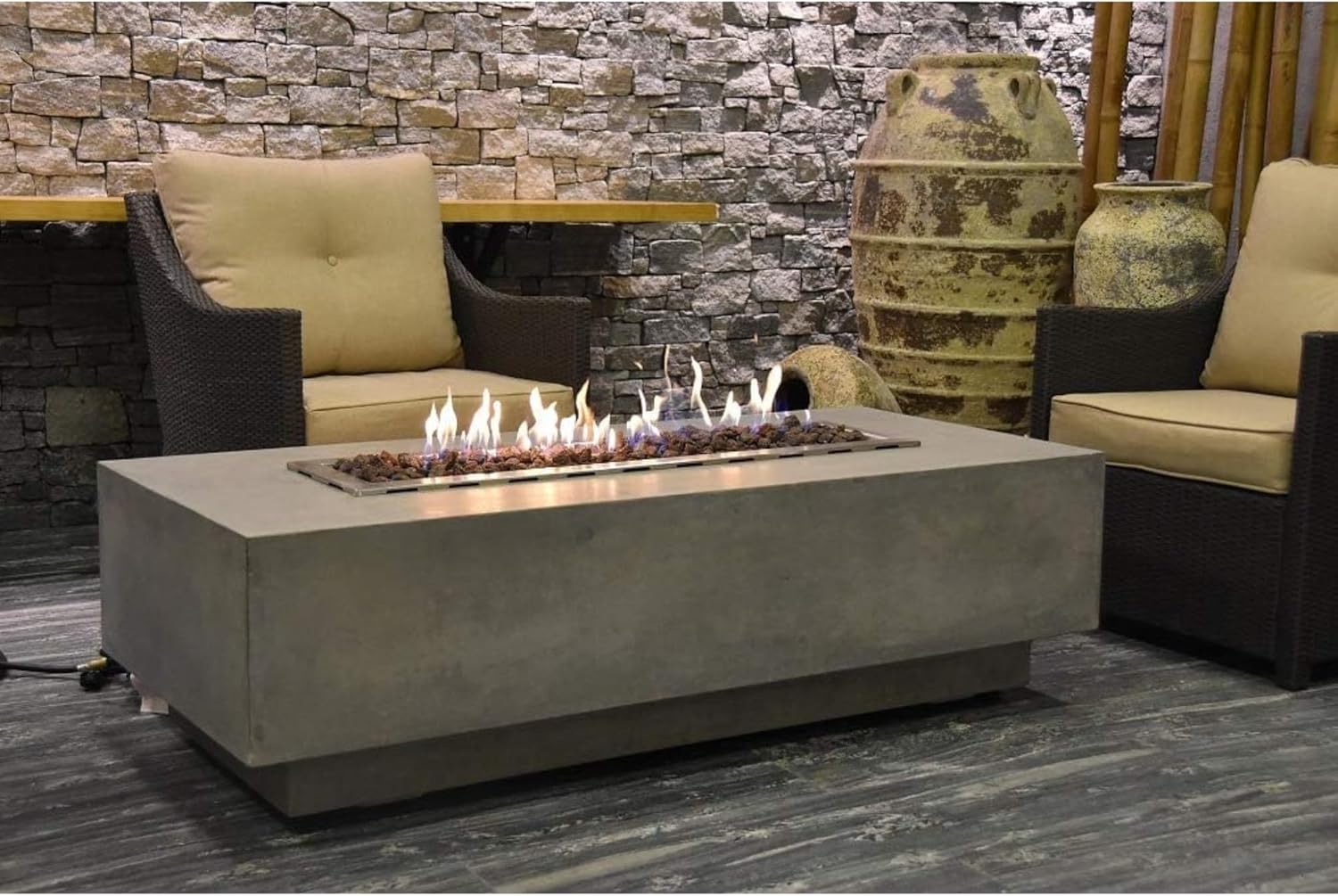 Granville Fire Table Light Grey Propane Gas Fire Pit Modern Outdoor Fire Table with Lava Rocks & Weather-Resistant Finish Stylish Patio Heating Solution