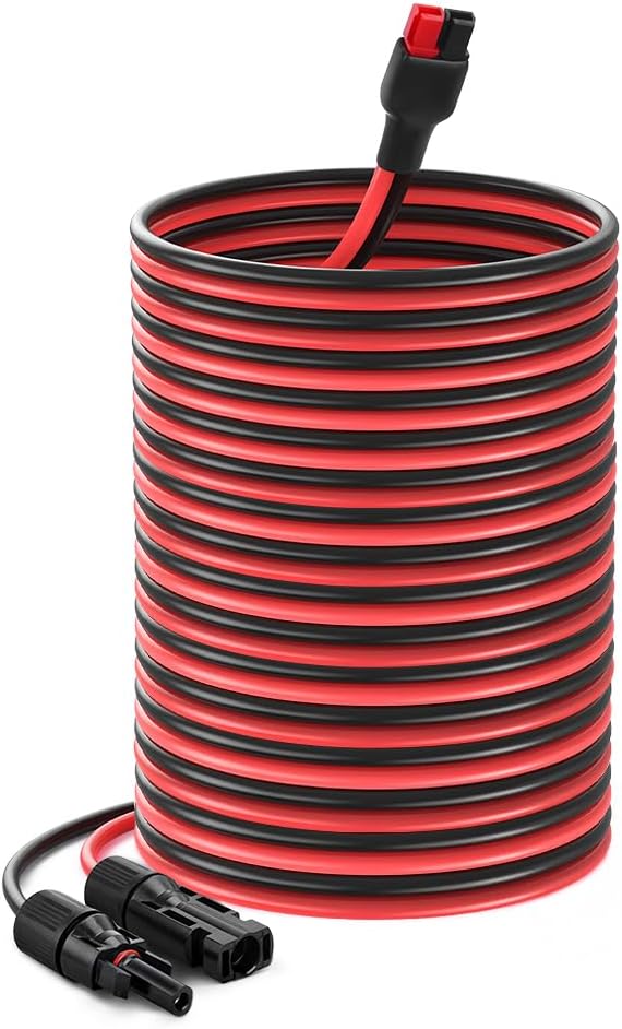 Solar Panel Cable Connector Kit with 10AWG Heavy-Duty Tinned Copper Charge Cable for Portable Solar Power Station and Battery Connections (50FT)
