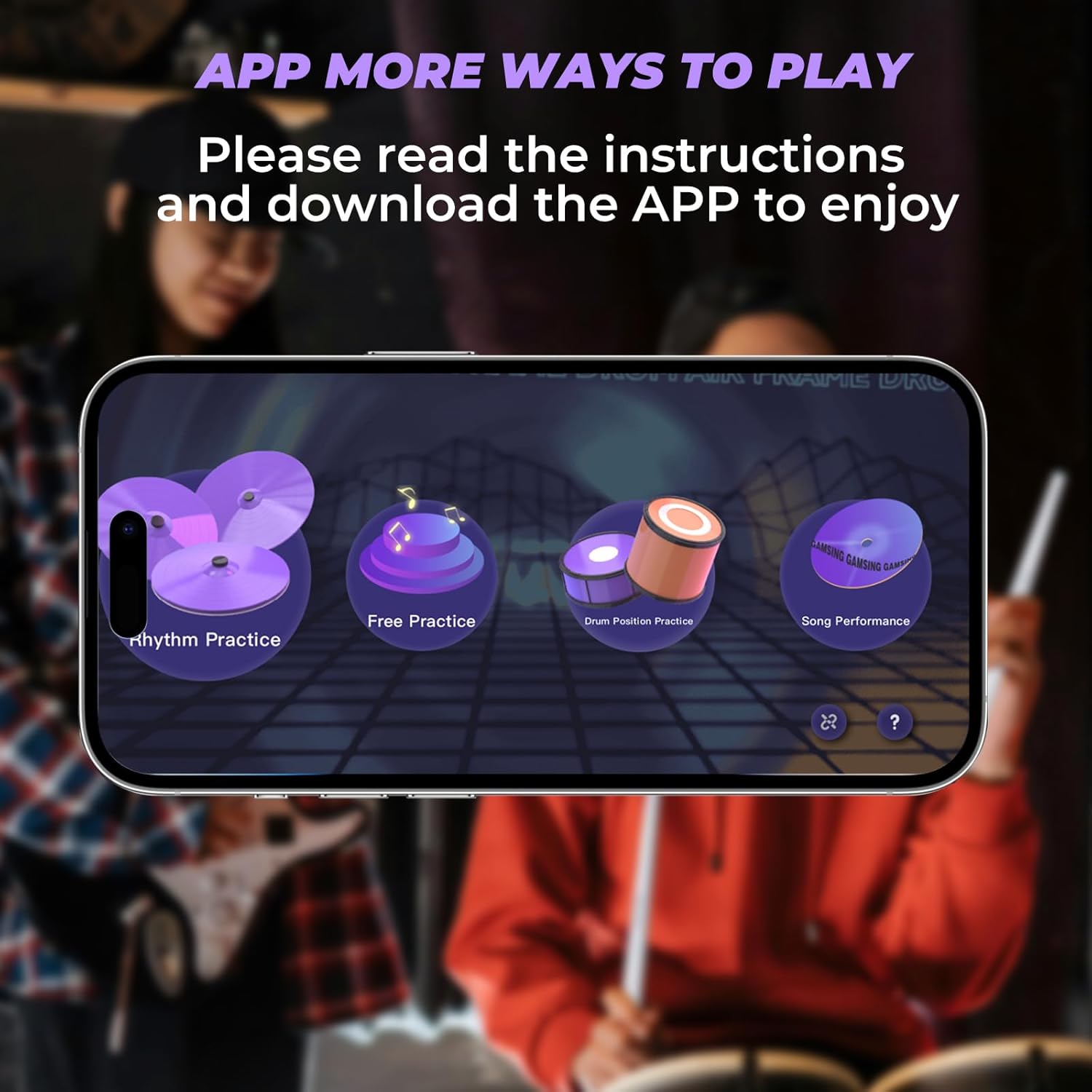 Electronic Drum Set - Portable Electric Air Drum Set With 3.5mm Input, Air Drumsticks Pedals Lessons & Games, Bag, Pedal, Lanyard - Gamsing Official Genuine