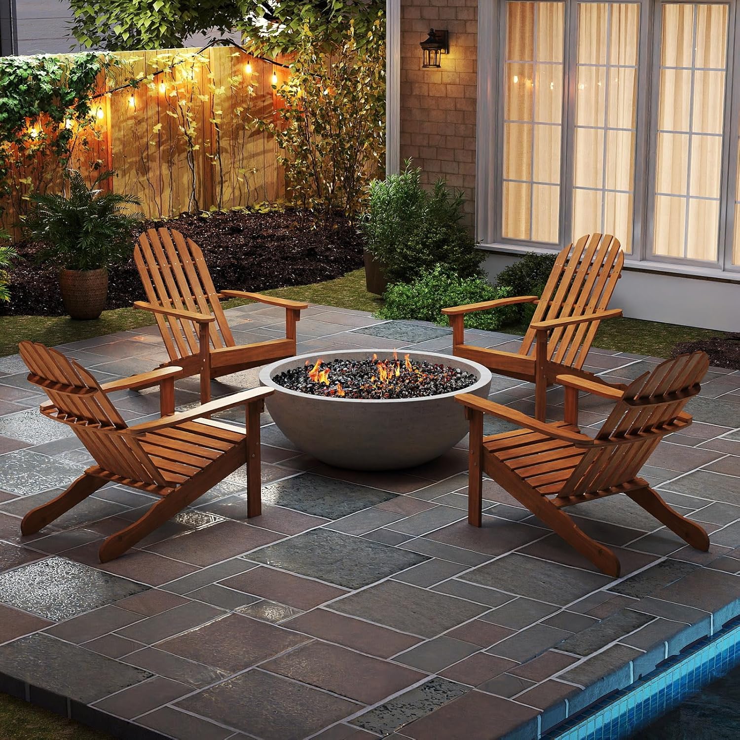 DORTALA Adirondack Chair, Acacia Wood Fire Pit Chair with Arc-Shaped Backrest and Armrests, 400 LBS Weight Capacity, Outdoor Lawn Chair for Patio, Backyard, Deck and Poolside (4)