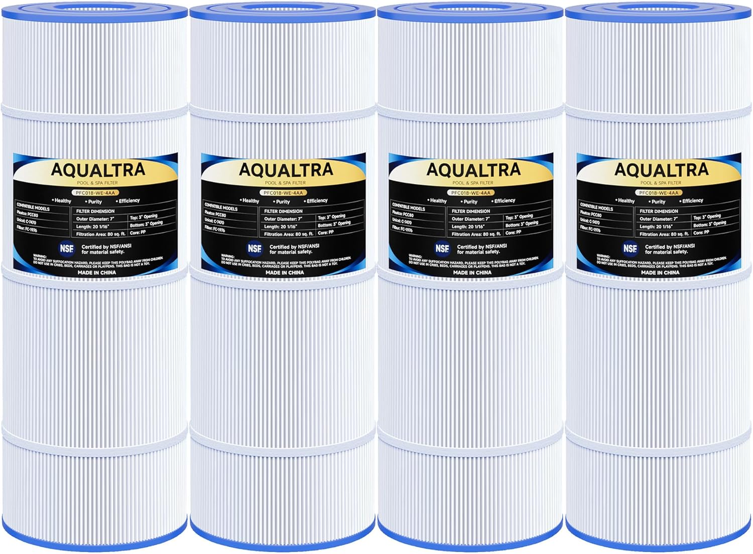 AQUALTRA Pool Filter Compatible with CCP320, PCC80-PAK4, Ultral-A5, C-7470, R173573, FC-1976, 178580, 817-0081, 80 sq. ft., 20 1/16