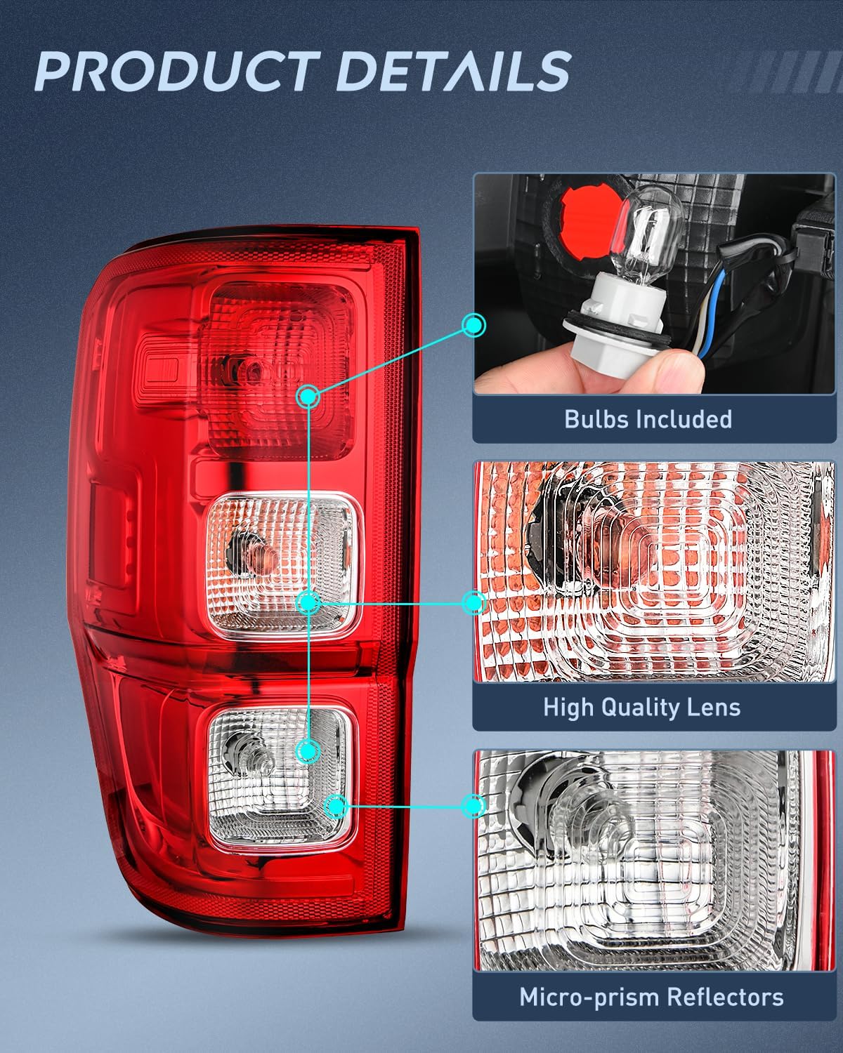 Nilight Tail Light Assembly Compatible with 2019 2020 2021 2022 2023 Ford Ranger XL w/o Blind Spot Halogen Type Rear Taillight Lamp Replacement OE Style Driver and Passenger Side