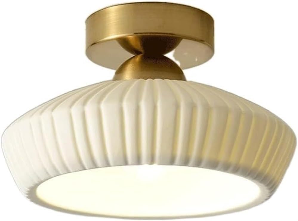Classic Pleated Ceramic Ceiling Light Semi Flush Mount Ceiling Light Fixture Aisle Ceiling Lamp for Bedroom Office Stairs Hotel Living Room Kitchen Hallway Chandeliers