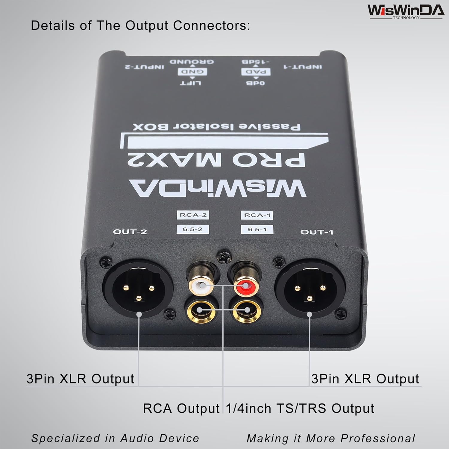 Pro Max2 2Channels XLR/RCA/TS/TRS Passive Hum Eliminator Box for Audio Equipments Ground Loop Isolator Noise Filter for Different Audio Systems Using (WDISO-Pro Max2)