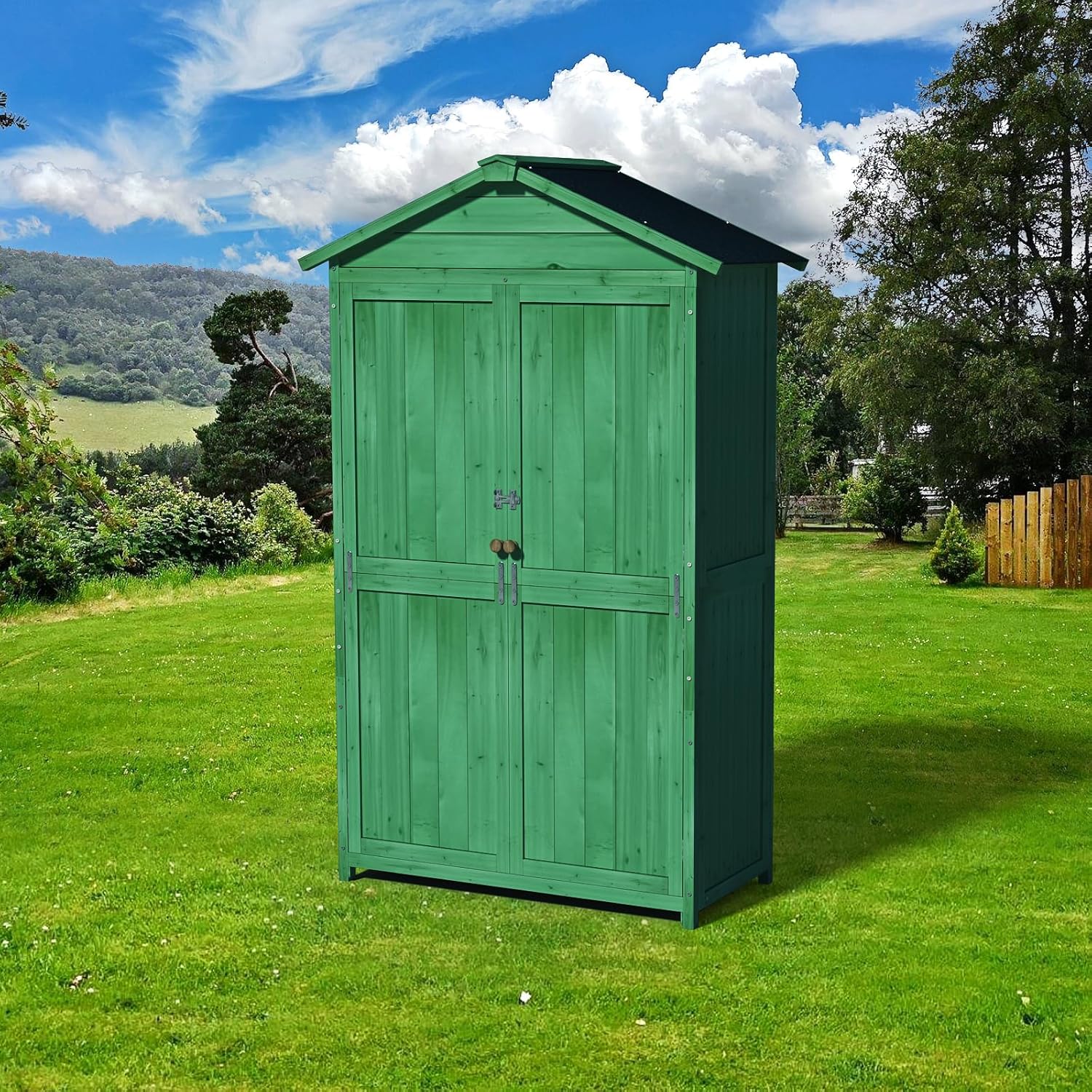Outdoor Storage Cabinet,Garden Tool Shed with Waterproof Asphalt Roof and Shelves,Wooden Outdoor Storage Cabinet for Lawn,Garden,Yard,Forest Green