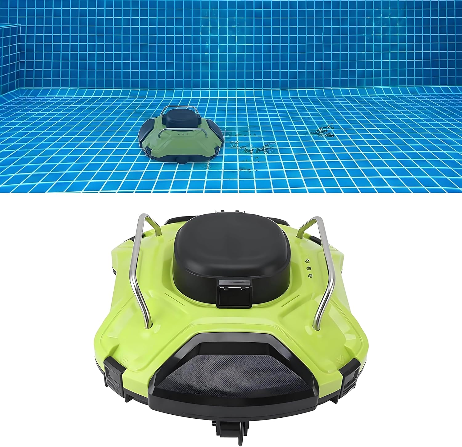 Automatic Pool Robot Cleaner Filter, Swimming Pool Cleaner Robot, Cordless Pool Cleaner Automatic, Strong Suction, with Hook, 80~100㎡ Cleaning Area, for Out Indoor Pool