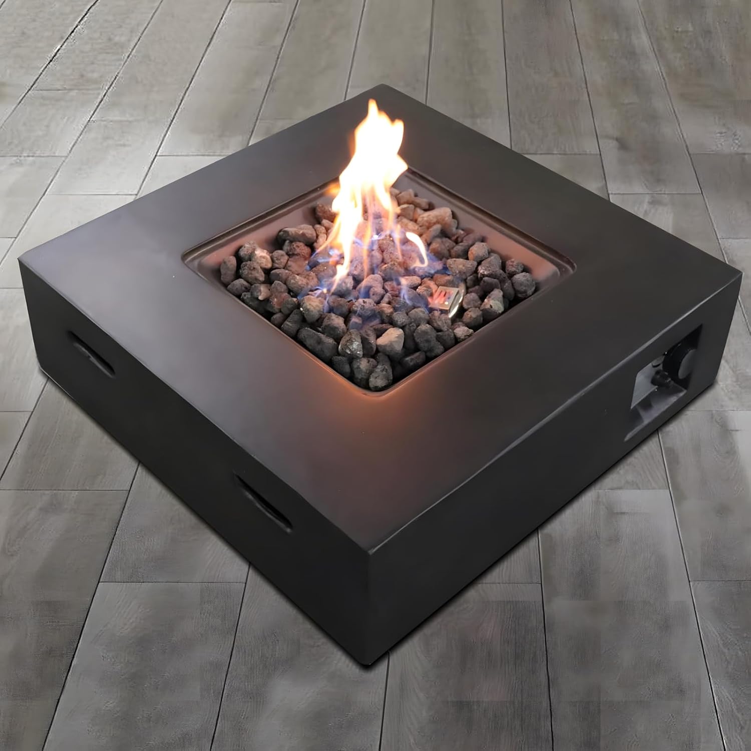 Penau Fiber Reinforced Concrete Fire Pit Table with Propane/Natural Gas, 40,000 BTU, Modern Charcoal Design, Weather-Durable, No Assembly Required