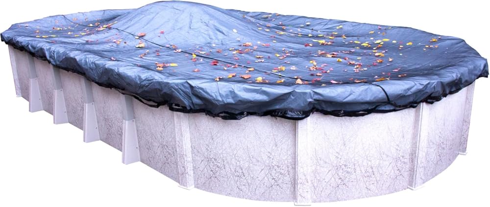 Pool Mate 15x30ft Premium Leaf Net Winter Oval Pool Cover for Above Ground Pools, 3ft Overlap (18x33ft Cover Size), Premium Net, 5-Year Warranty, Style: 451530-PM