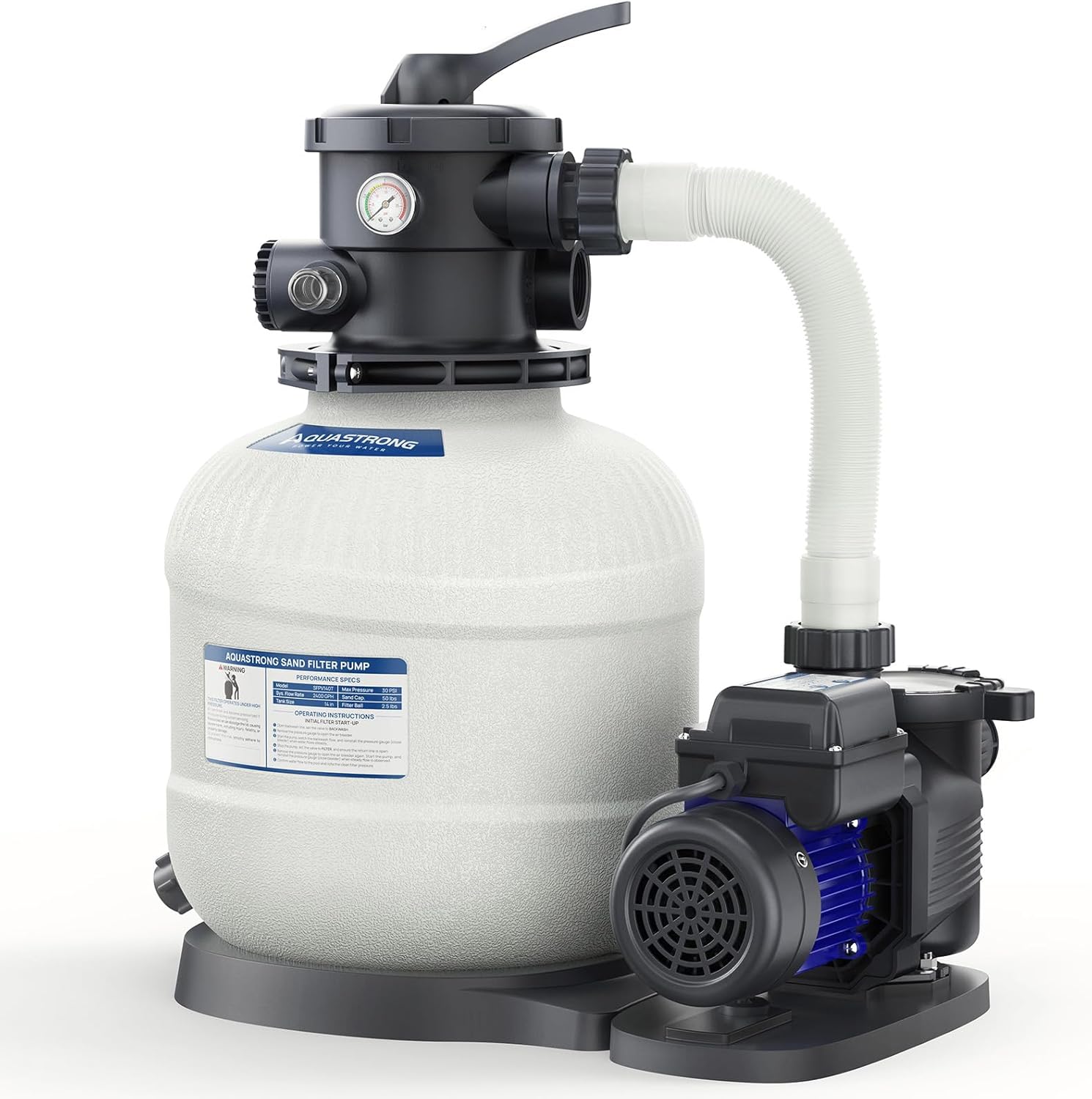 AQUASTRONG 14in Sand Filter Pump for Above Ground Pool with Timer, 2/3 HP Pool Pumps Above Ground 3000 GPH for Pools up to 13000 GAL, Pool Filter with 6-Way Valve, Improved Circulation and Filtration