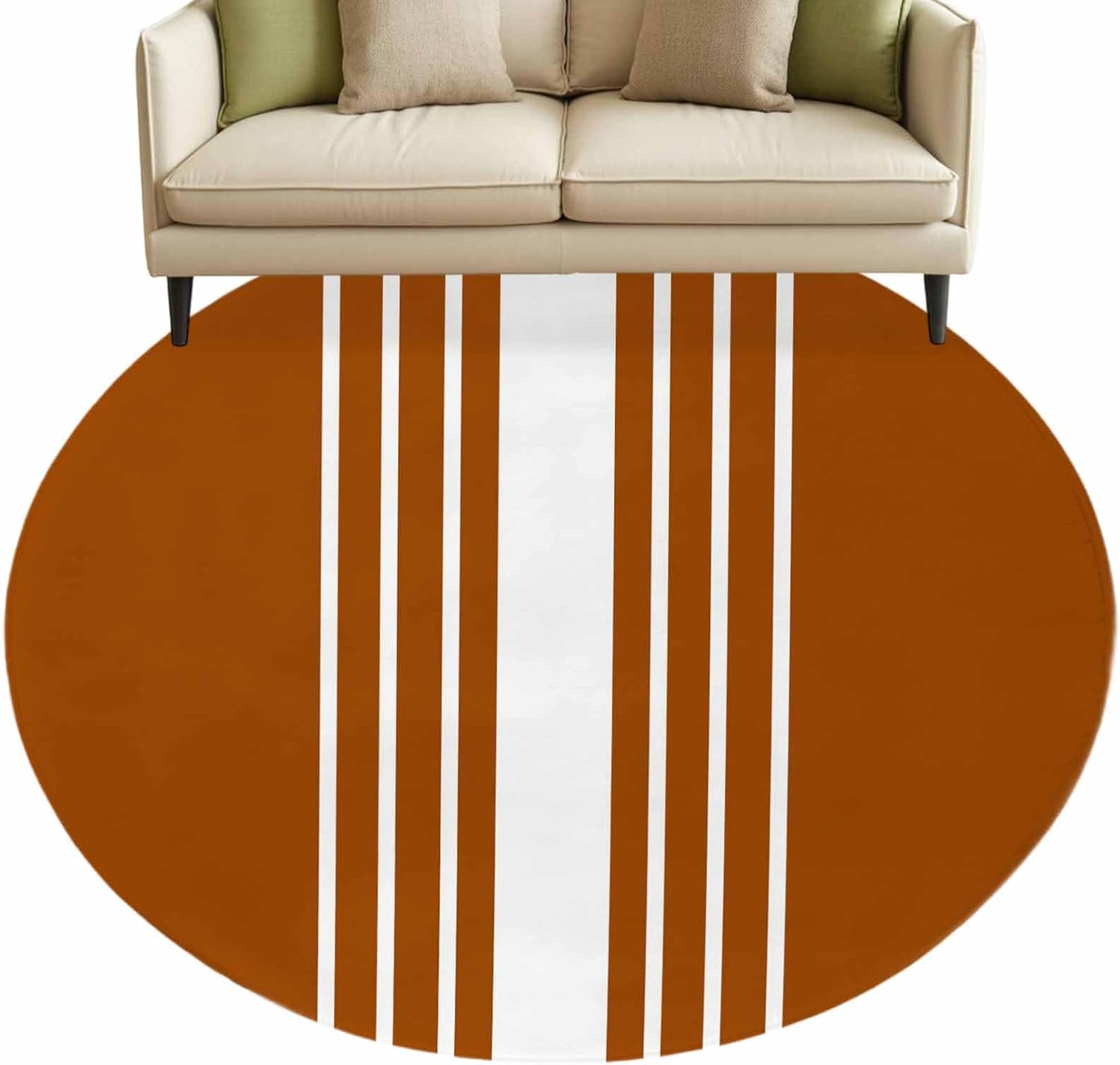 Roung Area Rug Fluffy Carpet,7ft Burnt Orange Stripe Soft Shaggy Circle Rugs Non-Slip Accent Floor Mat for Living Room Bedroom Nursery Office Decor,Modern Minimalist Style
