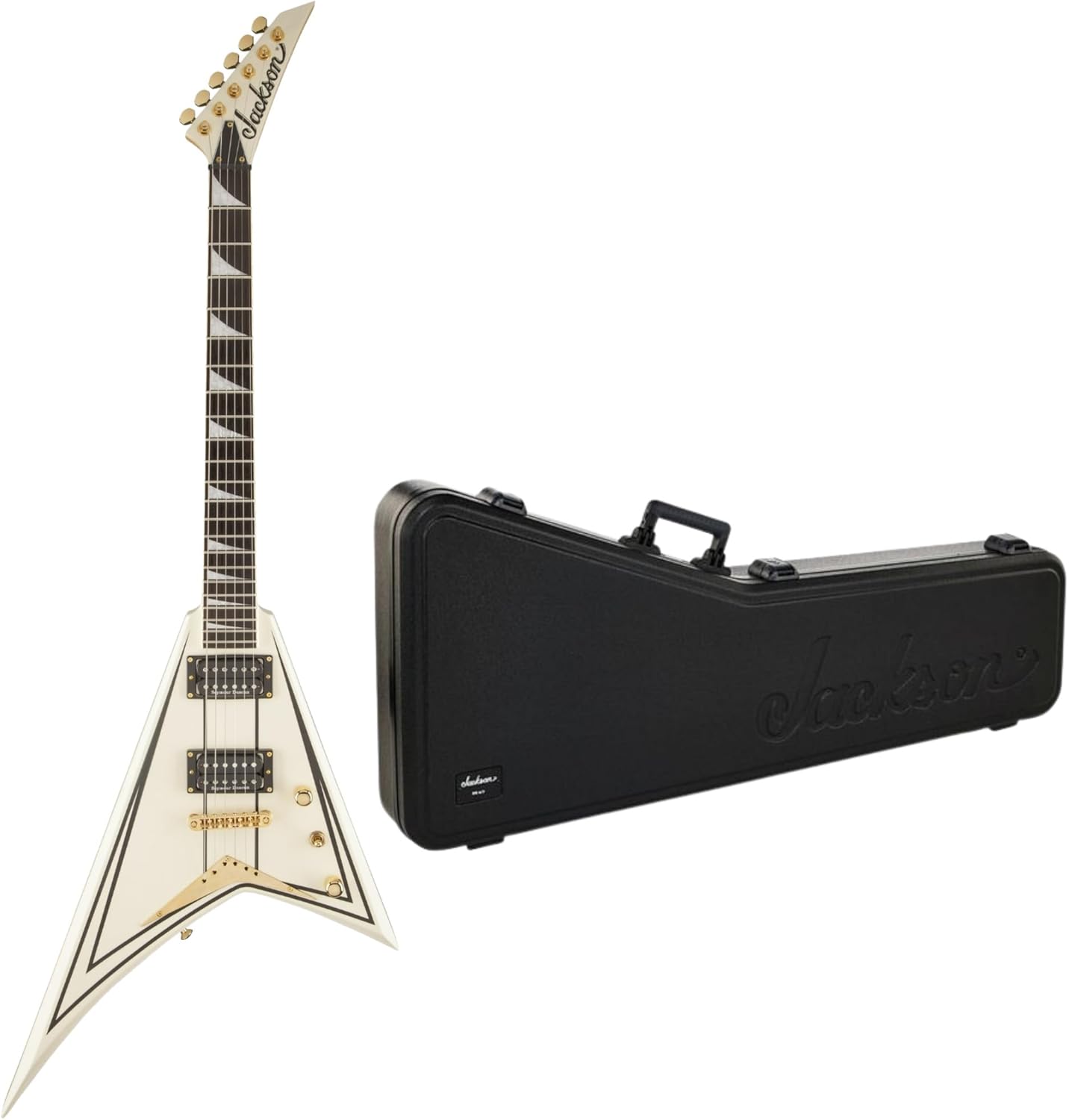 Jackson Pro Series Rhoads 6-String Electric Guitar (Ivory with Black Pinstripes) Bundle with Jackson Rhoads RR 6/7 Molded Case (2 Items)