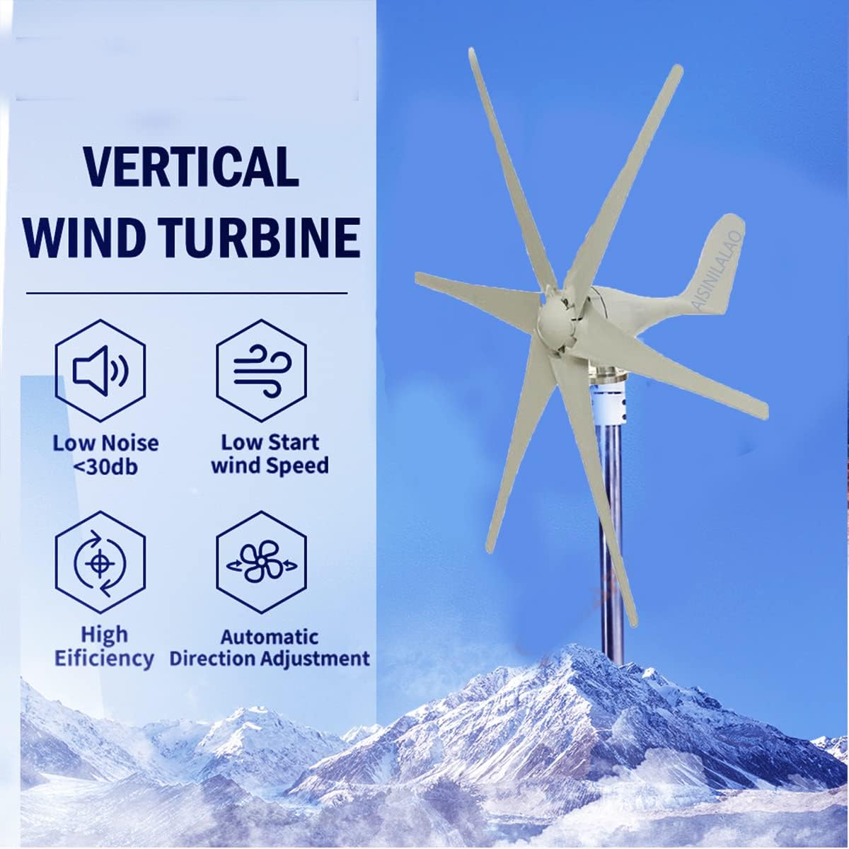 8000W Horizontal Wind Turbine Generator,12V-220V Windmill W/MPPT Charger Hybrid Solar Wind System,6 Blades