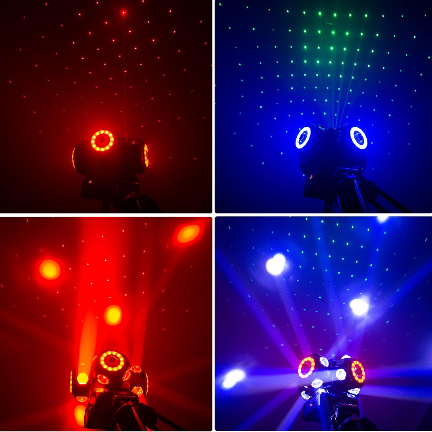 4Head Moving Disco Lights W/ 16Light Strips RGBW LED Rotating Beam Stage Spotlight Event Lighting W/DMX & Sound Control, for DJ KTV Disco Party Wedding Concert Halloween Christmas Festivals