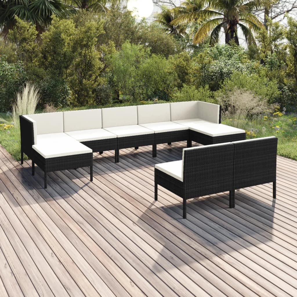 9 Piece Patio Lounge Set with Cushions Poly Rattan Black,Black Patio Lounge Set with Thick Cushions for Outdoor and Indoor Use Patio Furniture Sets, Outdoor Furniture Sets