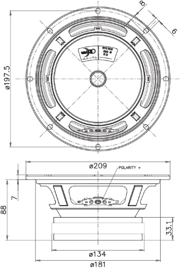 FAITAL PRO 8FE300-8 8-inch Mid Bass Woofer 8-Ohms Low-Frequency Loudspeaker Mid-Bass Applications 250-Watt Rms 500-Watt Max