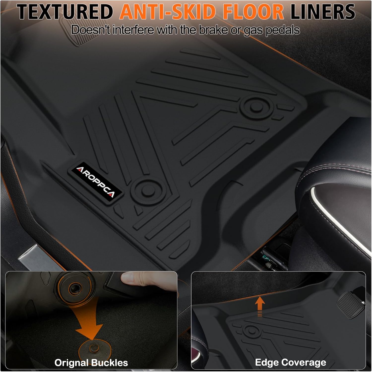 All Weather Car Floor Mats for 2014-2018 Chevy Silverado/GMC Sierra 1500 Crew Cab, 2015-2019 Silverado/Sierra 2500 HD/3500 HD Crew Cab, TPE Rubber Floor Liners Full Set for Chevy Silverado Accessories