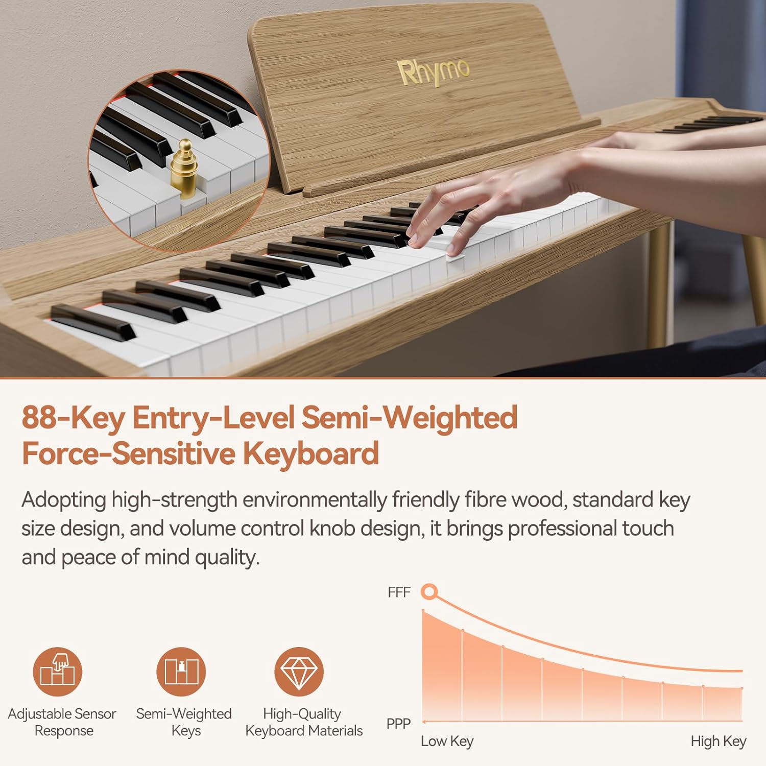 Rhymo 88-Key Digital Piano with Stand, Semi-Weighted Keyboard, Bluetooth Audio/MIDI, Dual Player Mode, 20W Speakers, Microphone Input, Triple Pedal for Beginners to Professional