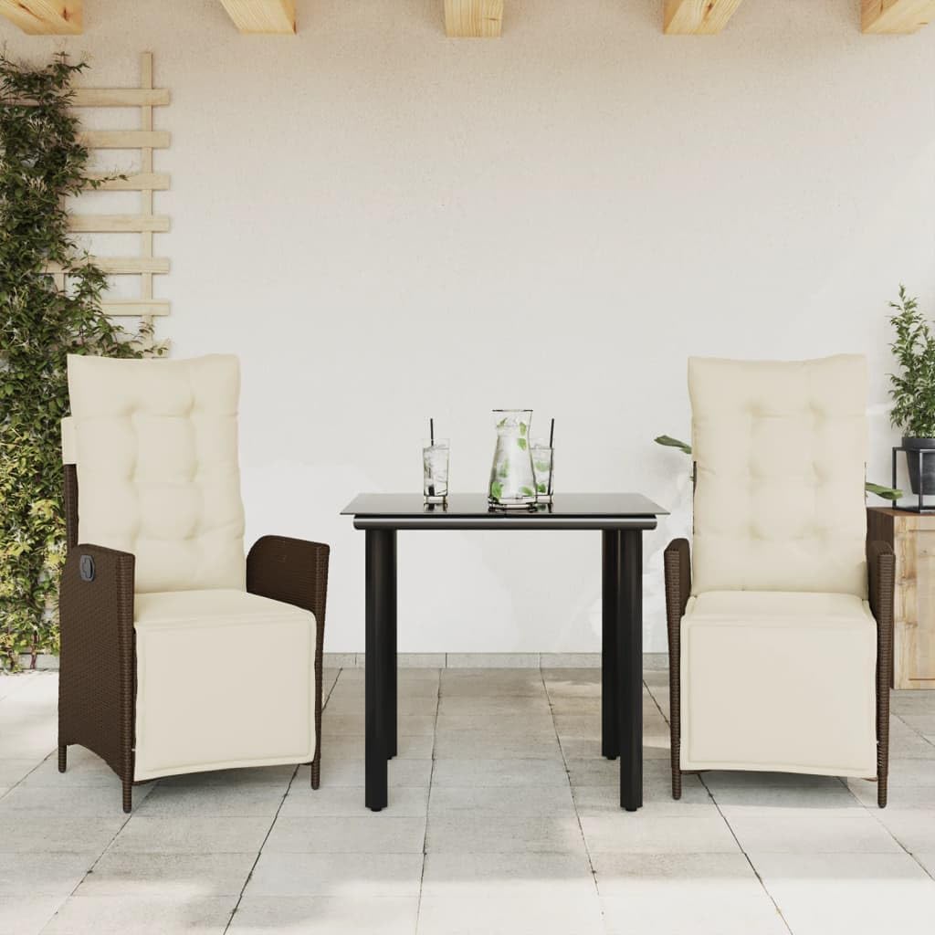 3 Piece Patio Dining Set with Cushions Brown Poly Rattan,Durable and Stylish Garden Dining Set: Relax and Dine in Comfort Patio Furniture Sets, Outdoor Furniture Sets