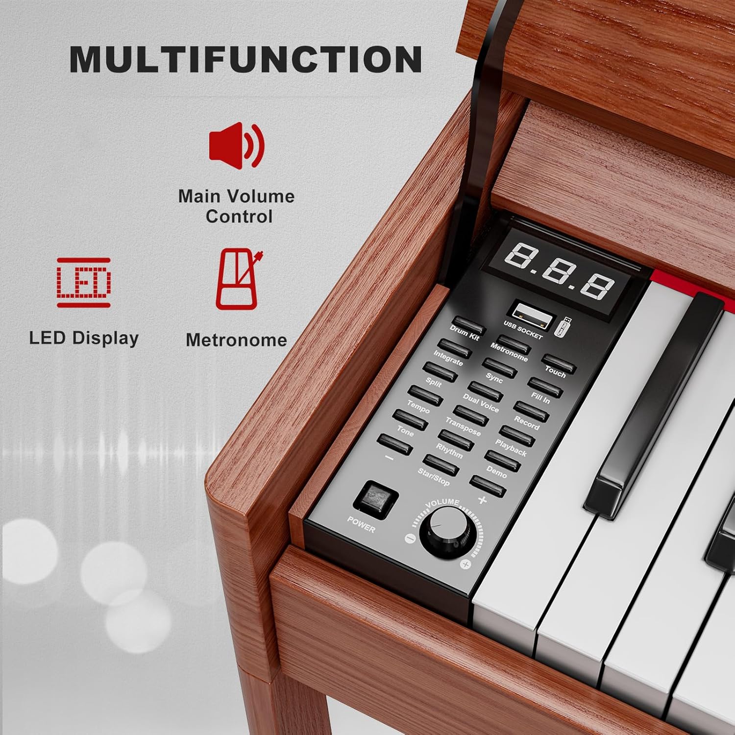 UMOMO 88 Weighted Key Digital Piano with Duet Piano Bench, Beginner Keyboard Piano Full Size Heavy Hammer Weighted Action Electric Piano Keyboard with USB MIDI, Brown