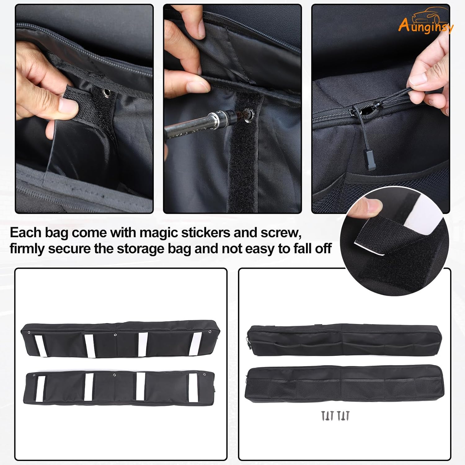 Aunginsy 2Pcs Trunk Organizer Compatible with Toyota FJ Cruiser 2007-2024+, Rear Tailgate Storage Bag Organizer Back Door Panel Storage Pockets Box Multi-Compartment Oxford Cloth Expansion Accessories