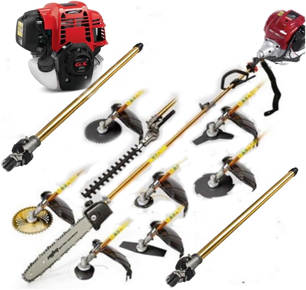 GX50 Lawn Mower 9 in 1 Brush Cutter 4 Stroke Hedge Trimmer Petrol Weed Eater Saw with 2 Extension Poles