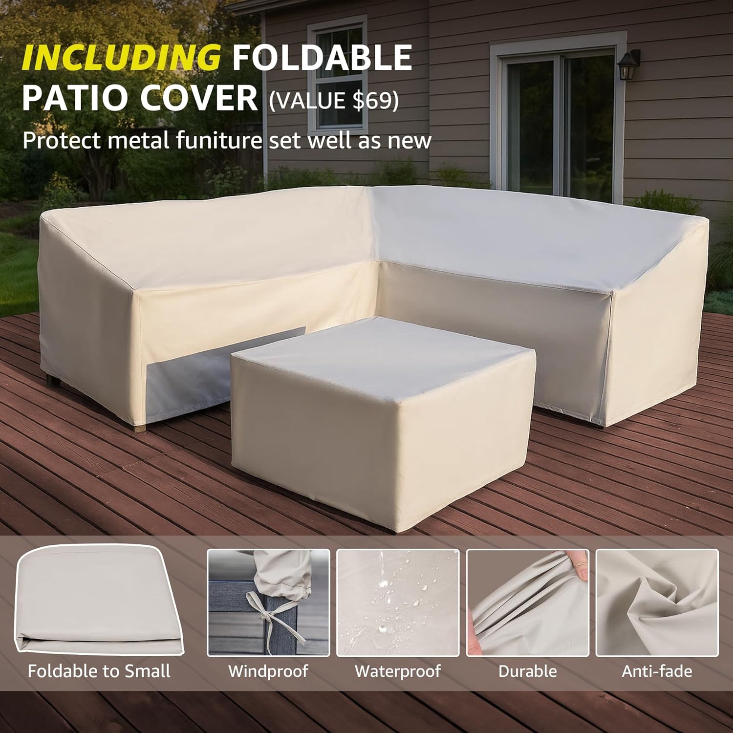 NATURAL EXPRESSIONS 6 Pieces Patio Furniture Sets,Outdoor Furniture Sets Metal Patio L Shape Sectional Couch Sofa Conversation Sets with 6.5