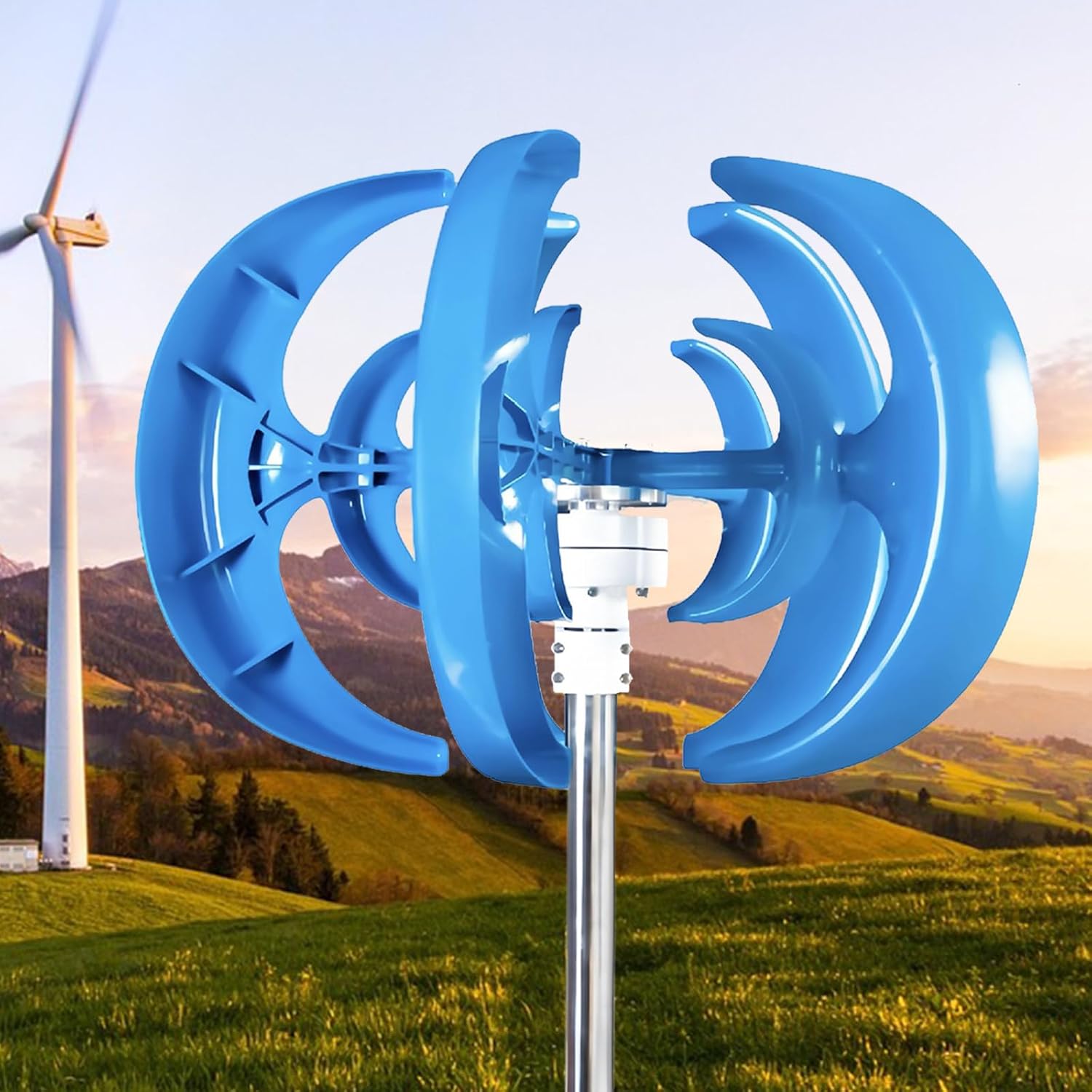 10,000W Vertical Wind Turbine Generator - 5 Blades, Includes Controller, Perfect for Home, Street Lighting, Boats, Terraces & Cabins, 12V Blue - Efficient Renewable Energy Source