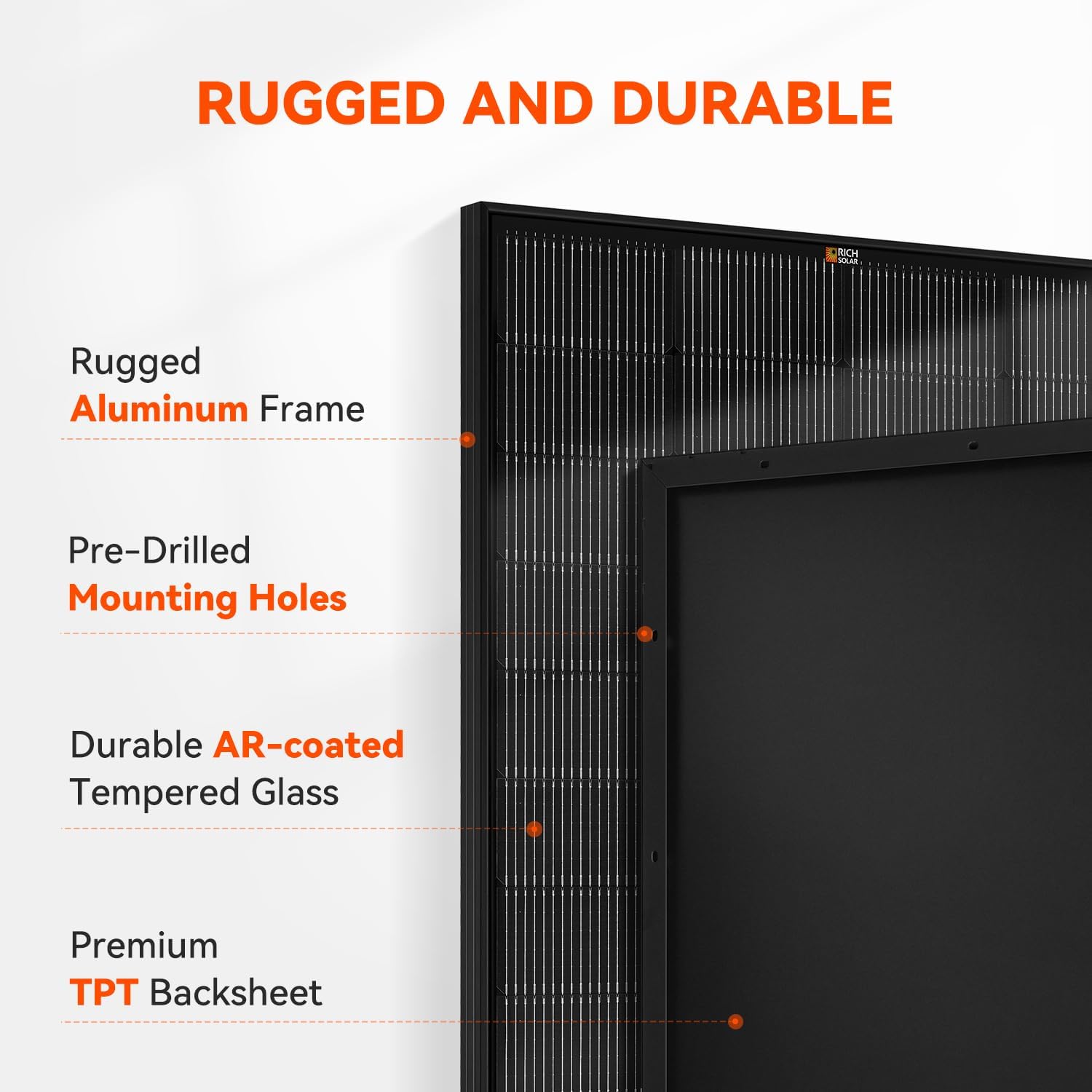 RICH SOLAR 250 Watt 12 Volt 18BB Monocrystalline Solar Panel N-Type Cells High Efficiency Solar Module for RV Trailer Camper Marine Off Grid All Black