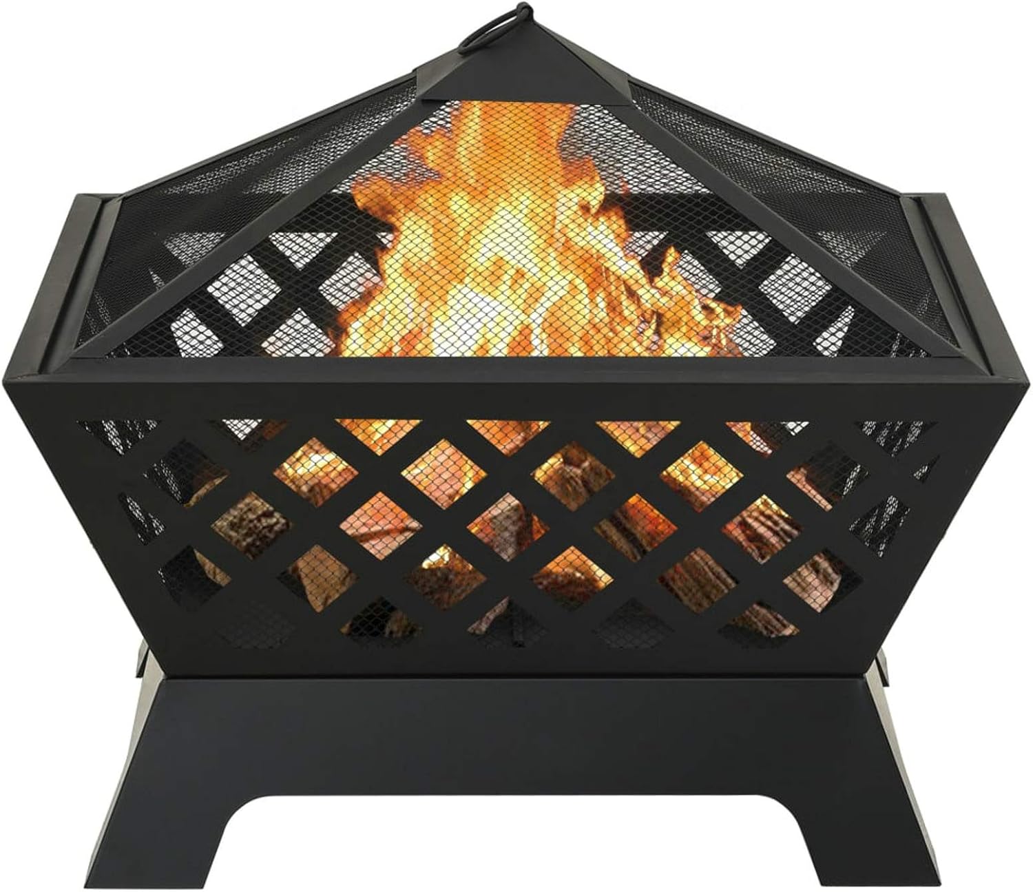 Fire Pit with Poker, XXL Steel Fire Pit with Mesh Cover, 25.2 Inch for Outdoor Garden or Patio Use