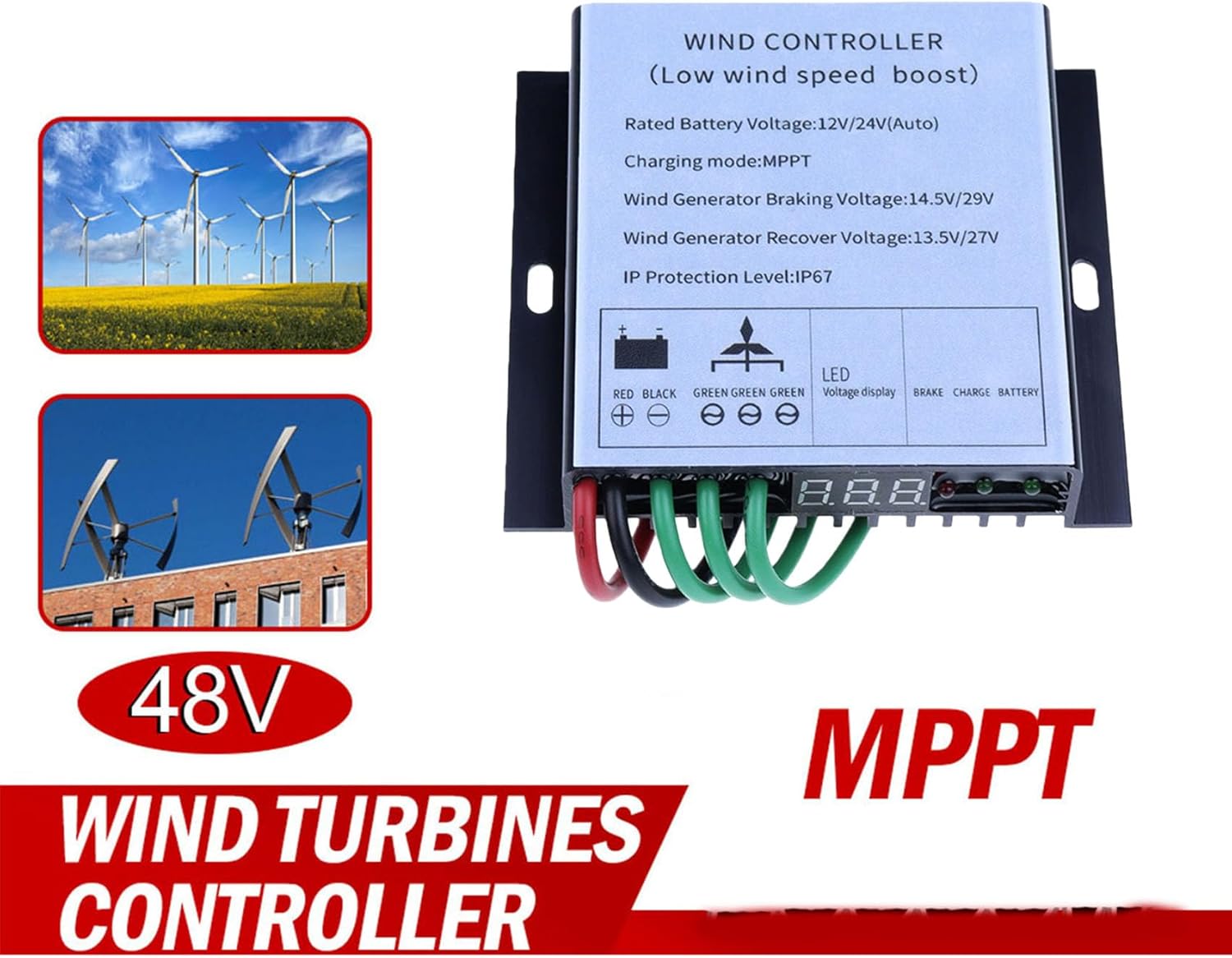 Wind Turbine Controller 3000W with MPPT Technology and IP67 Waterproof Rating,for Safe Operation in Adverse Weather 12V 24V 48V 220V