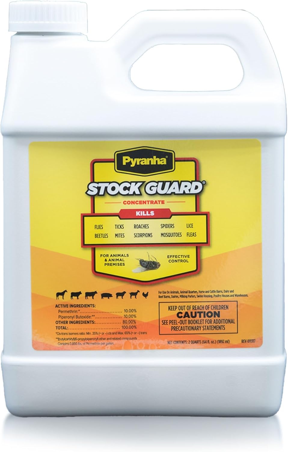 PYRANHA Stock Guard Concentrate - Livestock, Barn, Milk Rooms, Dairies, Poultry & Swine Houses Indoor Fly Control | Repels Flies, Lice, Ticks, Beetles, Mites, Gnats, 64 Oz