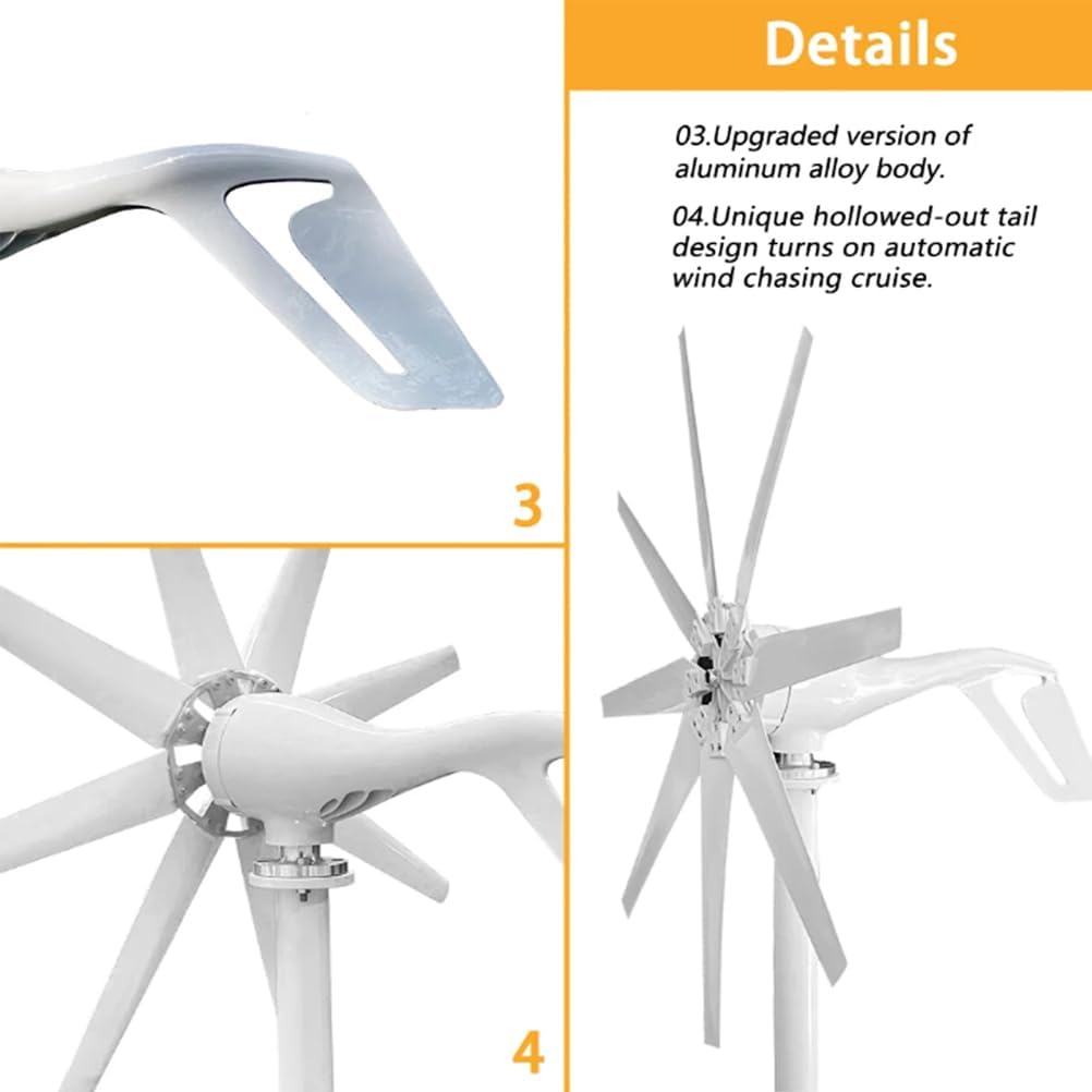 3000W New Energy Horizontal Wind Turbine Generator, 12V 24V 48V with 10 Blades MPPT Controller Small Wind Turbine for Home Factory Use (Low Noise)