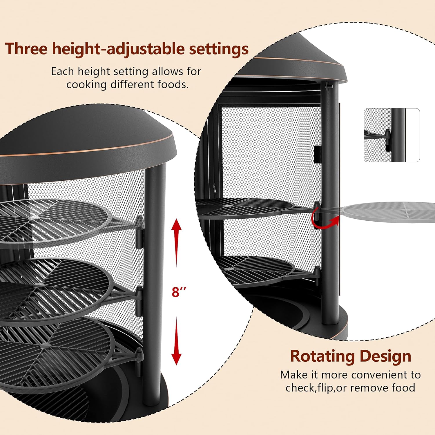 Outdoor Wood Burning Chiminea Fire Pit,24 Inch Metal Fireplace with Adjustable Grill Tray, Spark Screen Door & Fire Poker,Chiminea Firepit for Patio, Garden, Backyard,Black