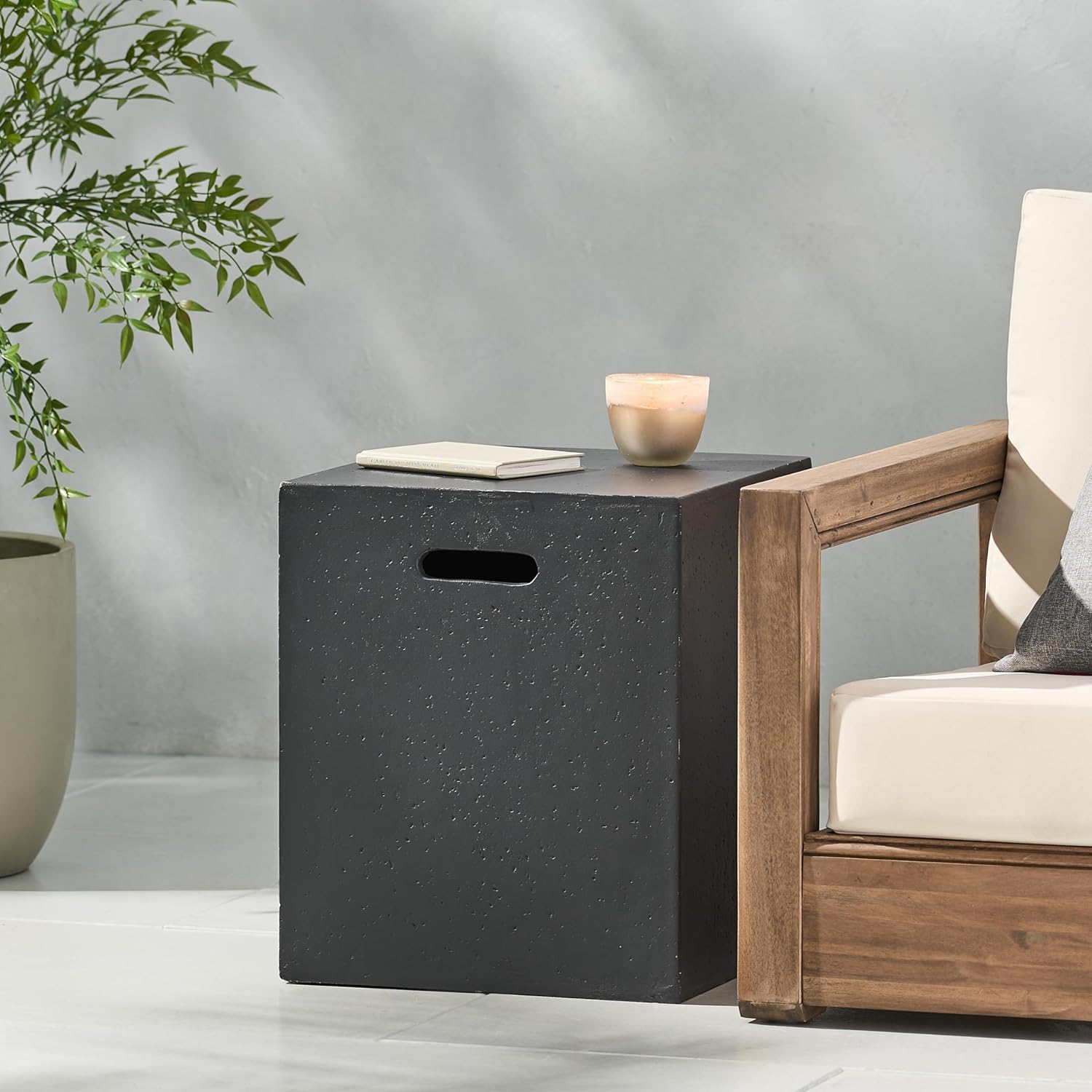 Outdoor Tank Holder, Square Tank Cover Table for Fire Pit, Tank Hideaway Table with Side Handles, Round Gas Tank Holder for Standard 20 LBS Propane Gas Tank, Outdoor Side Table (MgO Tank Holder)