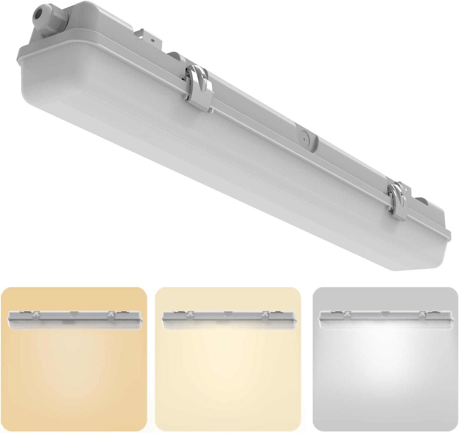 2FT LED Vapor Tight Light, IP65 IK08, 10W(1250lm)/20W(2500lm), 3/4/5000K CCT Selectable, 100-277V, Outdoor Waterproof Shop Light, Vapor Proof Lighting Fixture for Carport Parking Garage, FCC Listed