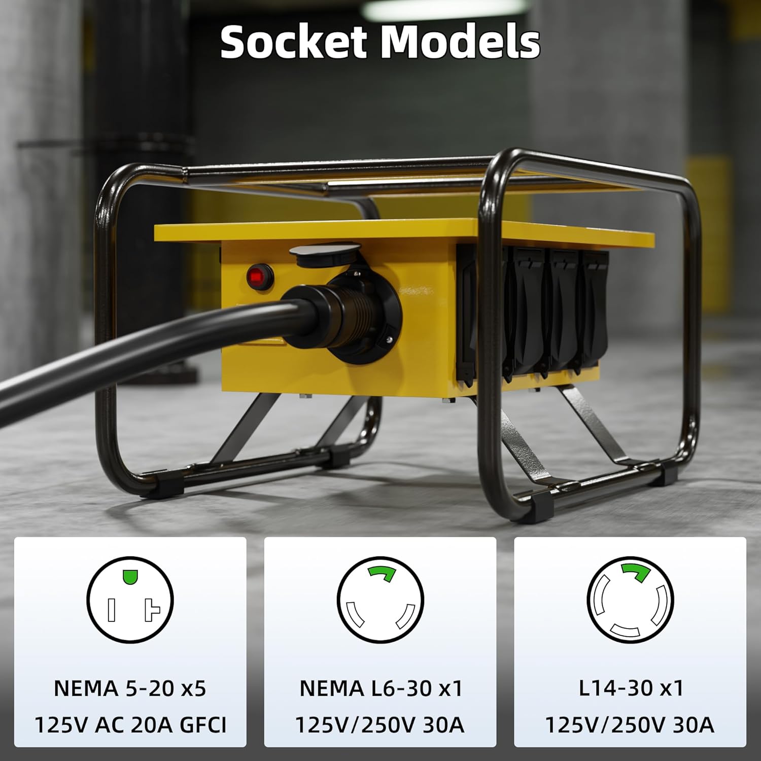 Joinfworld Power Distribution Box,50A 125V/250V NEMA SS2-50 CS6375 Inlet, 30A Circuit Breaker, Individually Controllable Sockets, Heavy - Duty Waterproof Enclosure with Cooling Fan