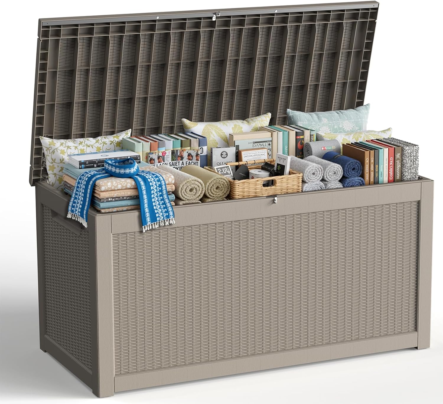 320 Gallon Outdoor Storage Box,Large Waterproof UV Resistant Deck Box,Lockable Storage Container for Patio Furniture Cushions Garden Tools and Pool Accessories(Gray)