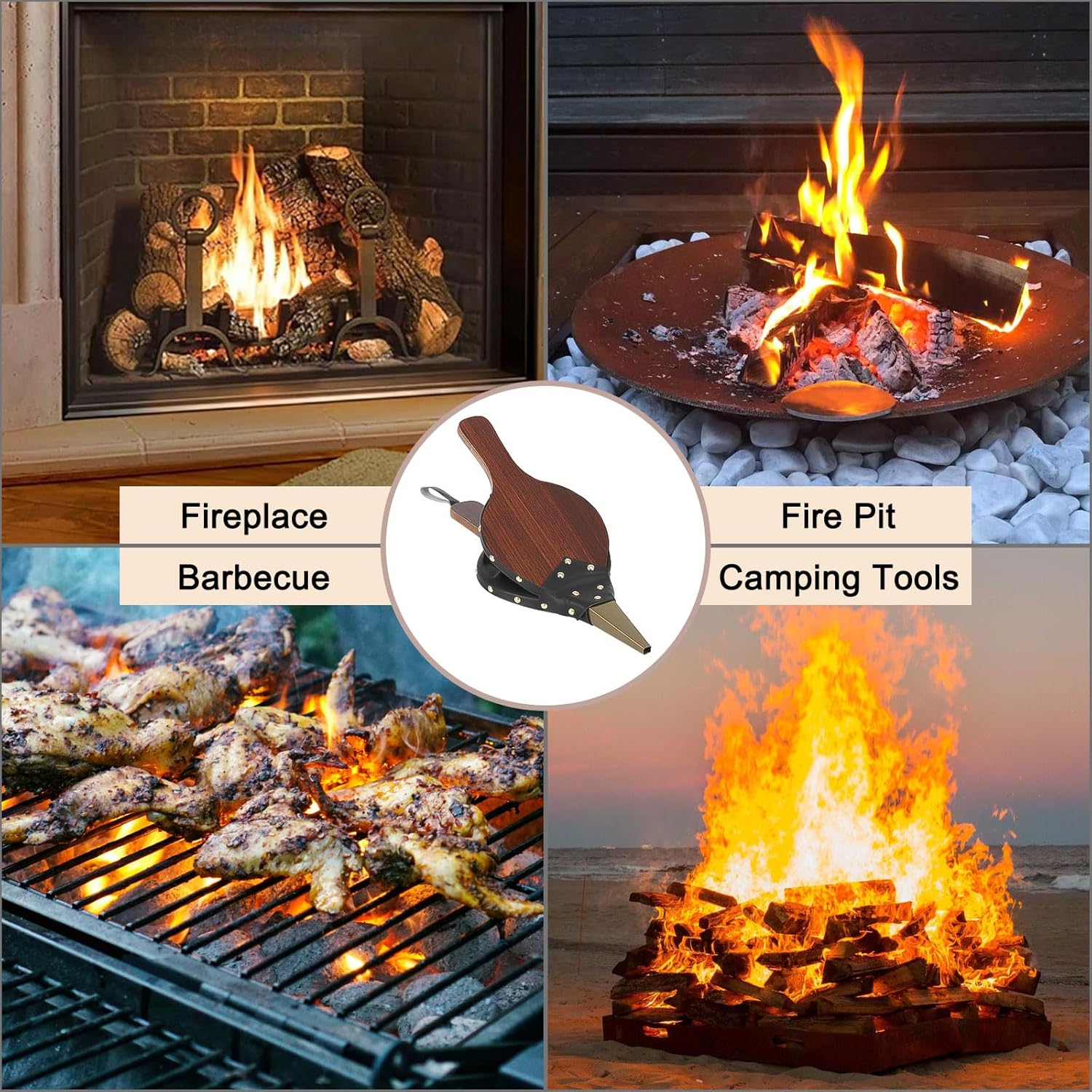 Gtongoko Fireplace Tools Set 5 Pcs 32 Inch Black Bundle Fireplace Bellows Air Blower Cast Nozzle 14.8